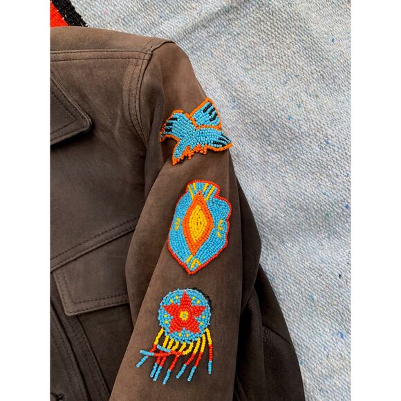 VINTAGE BILLY MARTIN LAMB LEATHER AVIATOR BOMBER FLIGHT JACKET W/ BEADED PATCHES - Picture 10 of 10